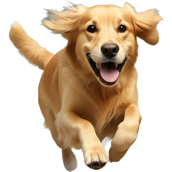 Golden retriever chasing emoji