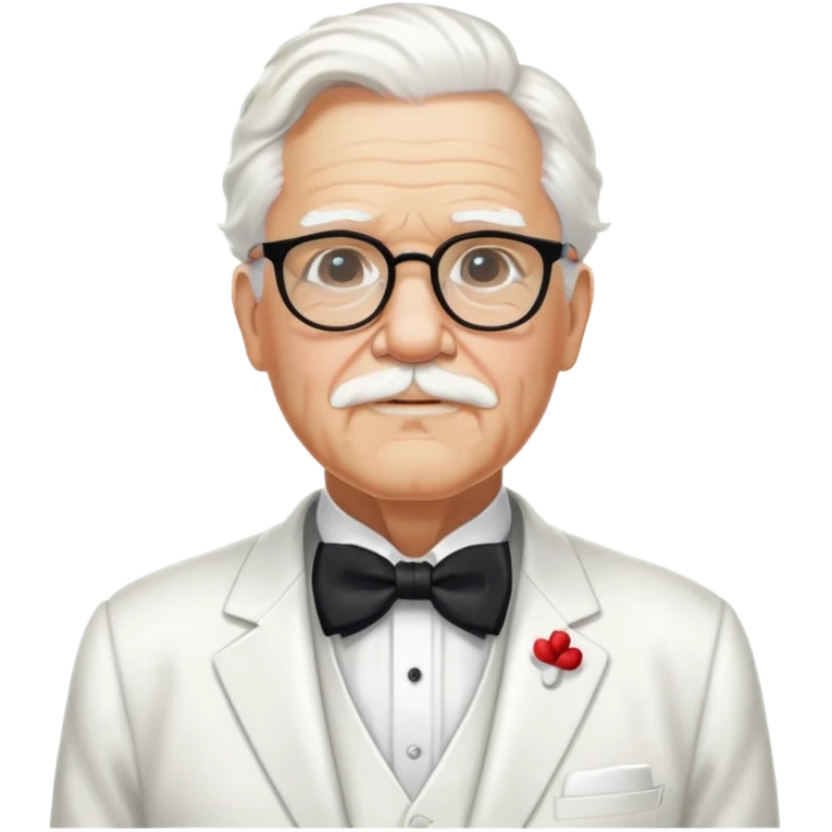 Colonel Sanders KFC, old man with white hair, white goatee, black bow tie, white suit, glasses emoji