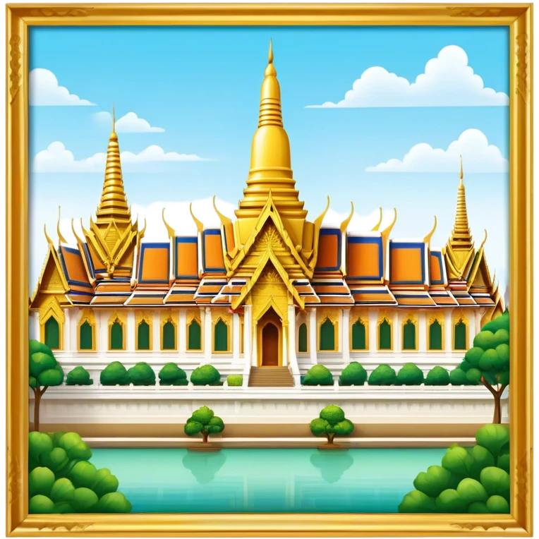Cinematic Realistic Grand Palace Bangkok Landmark Emoji, showcasing the opulent golden spires, intricate Thai architecture, and the Emerald Buddha Temple set within a vibrant, manicured courtyard. emoji