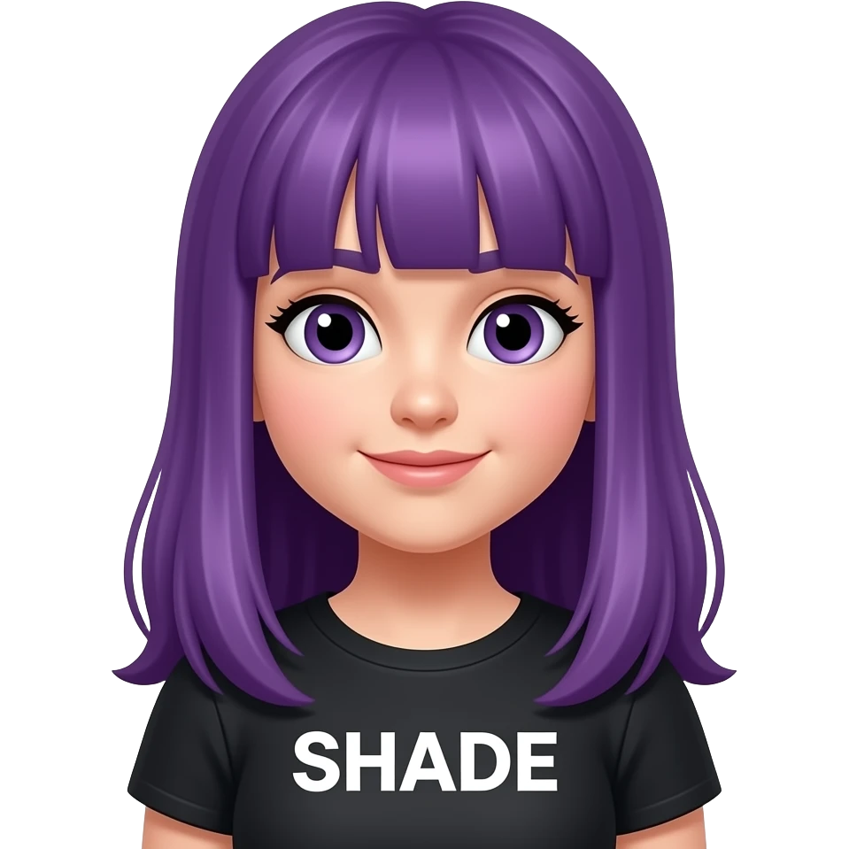 girl with long purple hair with a SHADE sign emoji