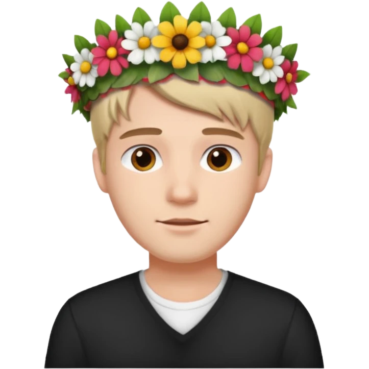 Man with flower crown and white shirt, half body emoji