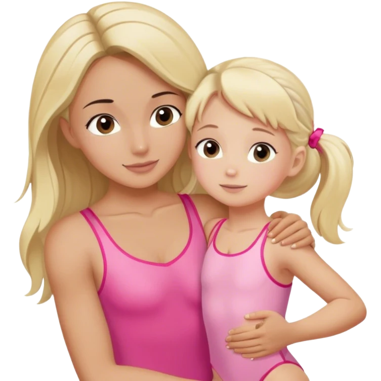 brunette trainer hugs a blonde child in a pink leotard ою в рожевому трико  emoji