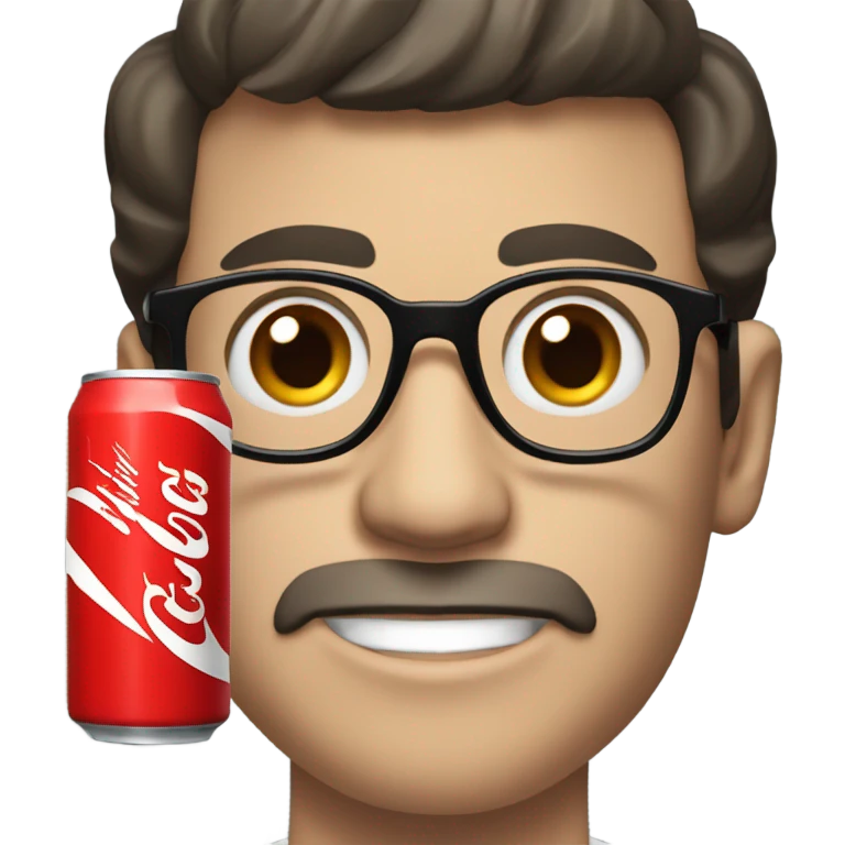 White man with black hair and glasses holding a Coca Cola can emoji