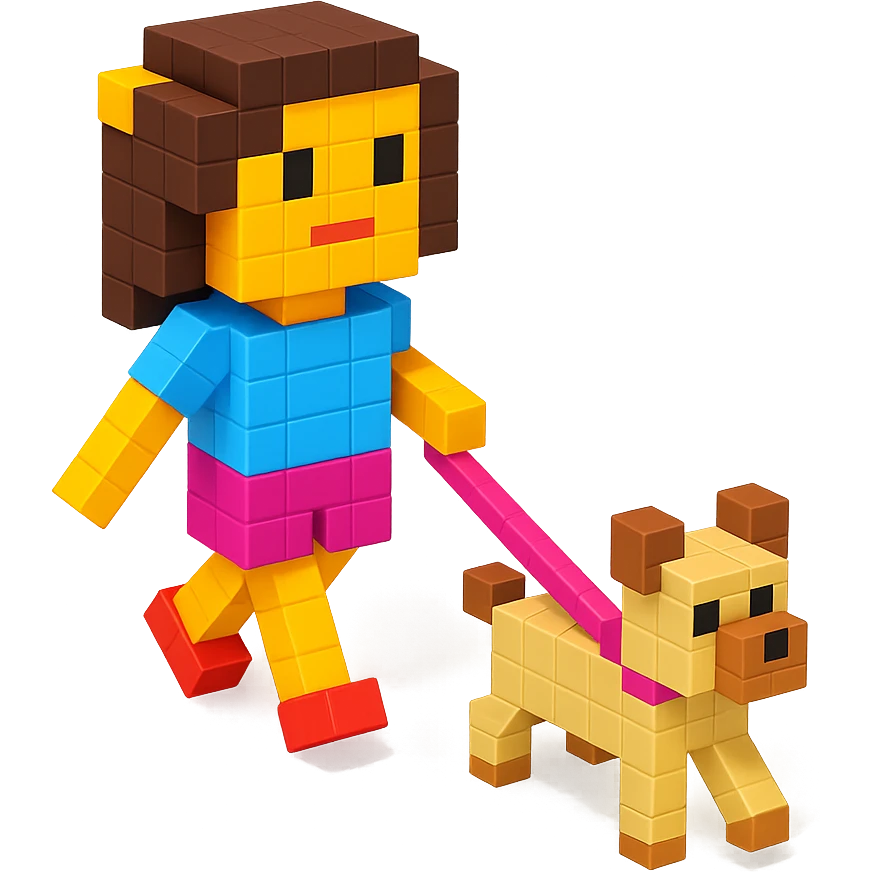 girl and her dog on a walk, realistic background emoji