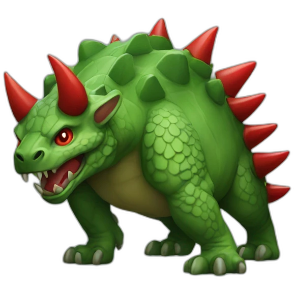 Green Tarasque paws feets and back covered with red horns emoji