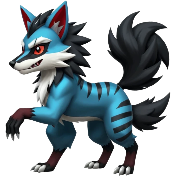 Shiny furry cool Zeraora-Zoroark-Obstagoon-fusion emoji