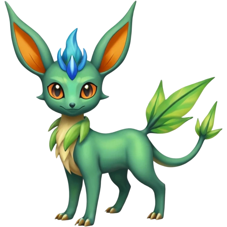 Shiny Aural Leafeon-Keldeon-Celebi-Amaura-Salandit-Fakémon-fusion (full body) emoji
