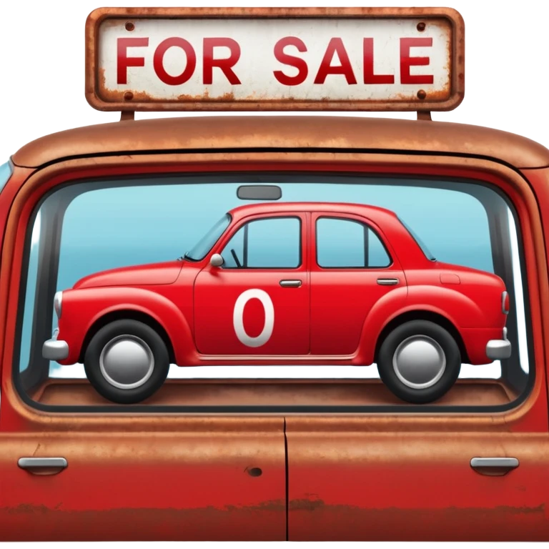 a car with a big capital letters for sale sign painted onto the window emoji