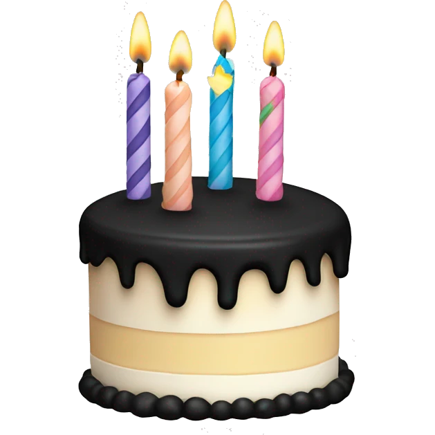 White birthday cake with black frosting and candle around it  emoji