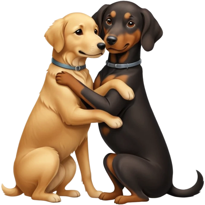 Golden retriever hugging a Doberman emoji