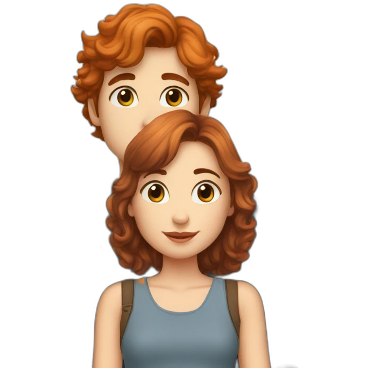 a auburn short haired boy and auburn long haired girl kissed emoji