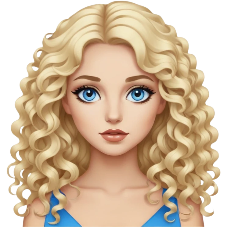 blond, blue eye, baddie, pretty makeup, black eyeliner, long and curly hair emoji
