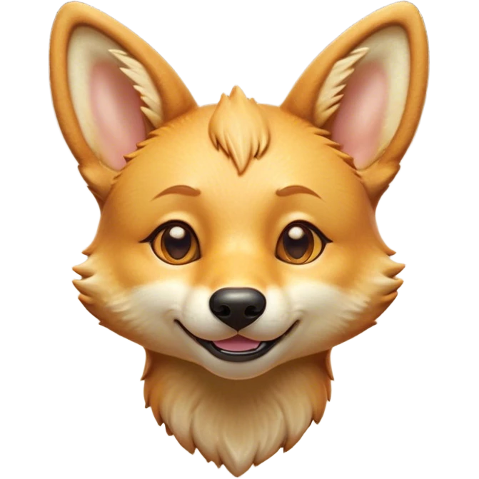 Cinematic Cute Dingo Portrait Emoji, Head tilted playfully and inquisitively, featuring a glossy sandy fur with naturally perky ears and round, sparkling amber eyes filled with curious mischief, Simplified yet irresistibly adorable features, highly detailed, glowing with a warm, friendly glow, high shine, affectionate and spirited, stylized with a touch of outback whimsy, bright and endearing, soft glowing outline, capturing the essence of a mischievous yet loving dingo, so playful it feels like it could bound out of the screen into your arms! emoji