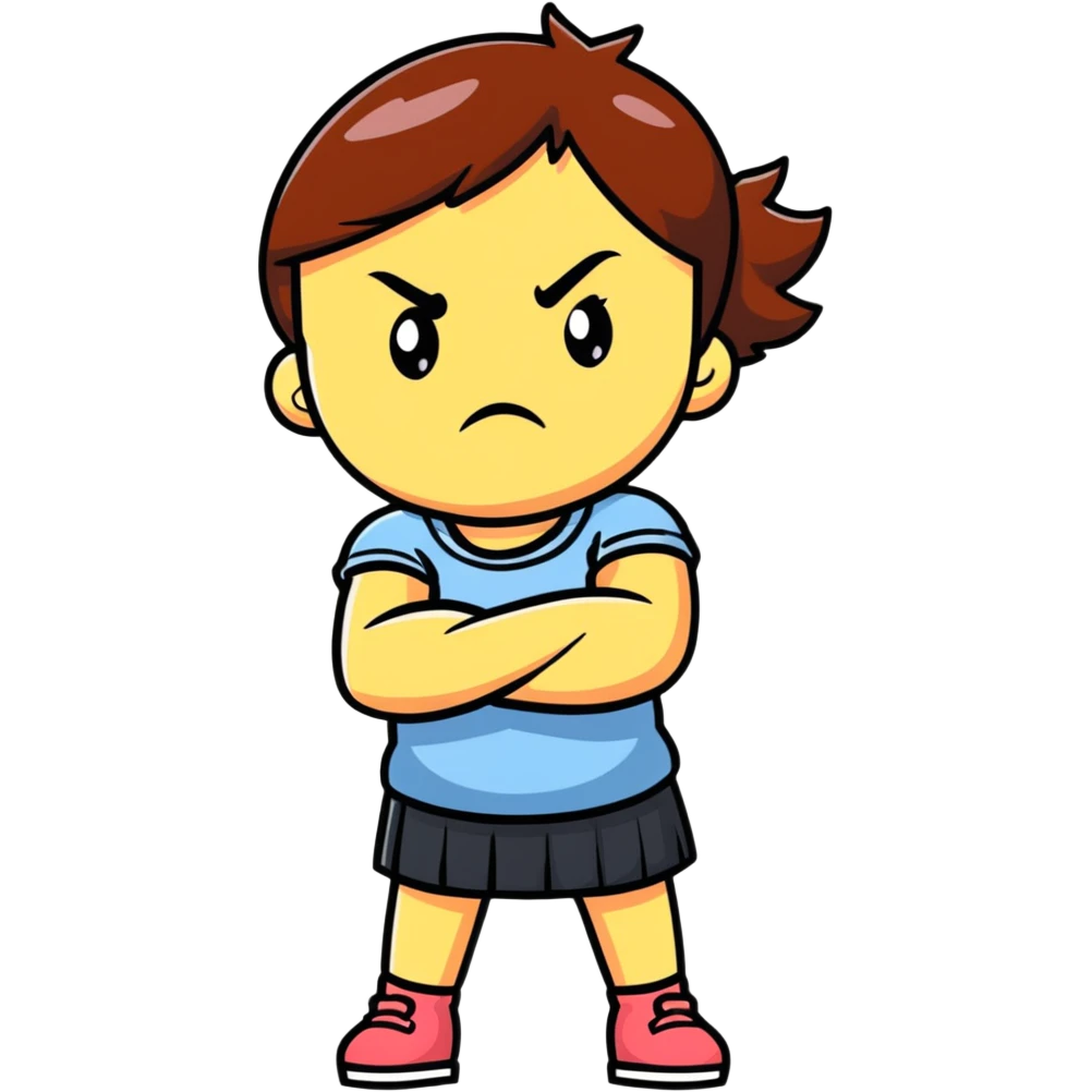 Upset girl crossing her arms with angry expression emoji