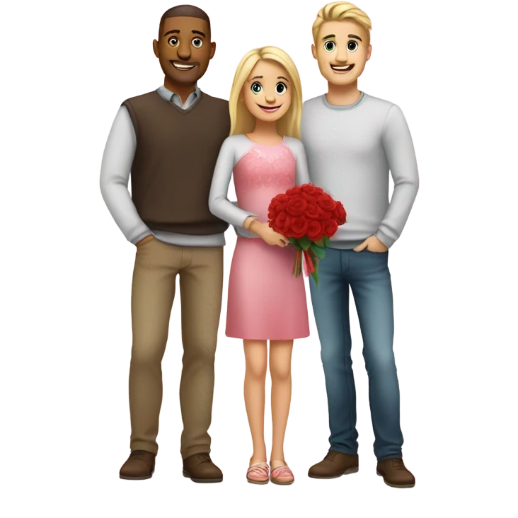 Blonde girl and husband with her little brunette daughter and son on Valentine's day emoji