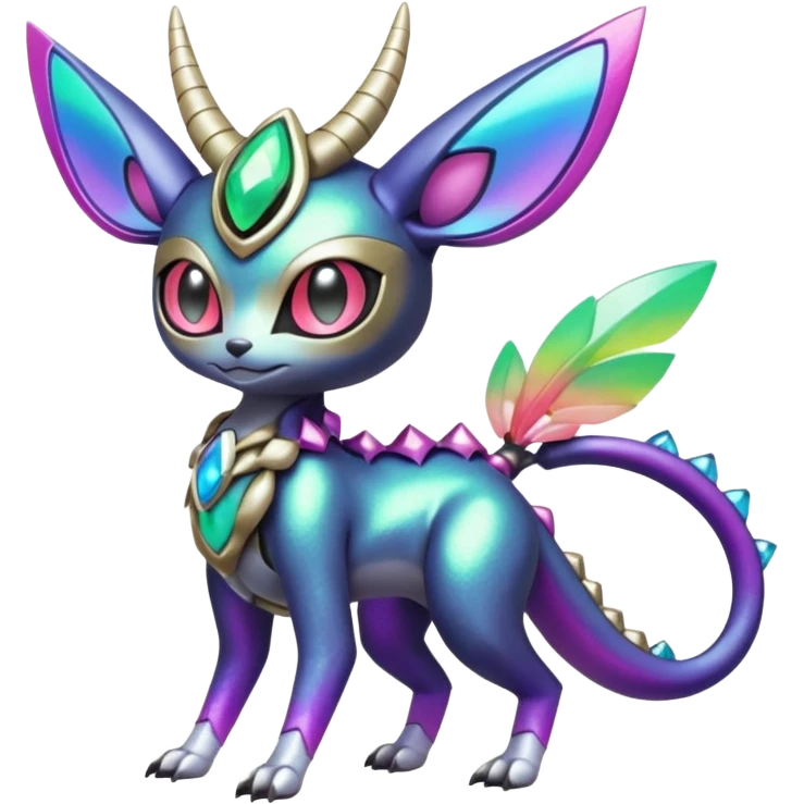 Shiny Colorful Futuristic Horned Cyber-Vernid-Trico-Meloetta-Grem2-Peppercat-Protogen-Pokémon-Digimon-Fakémon-fusion-hybrid-creature emoji