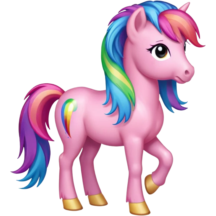 pink pony with rainbow hair full height standing emoji