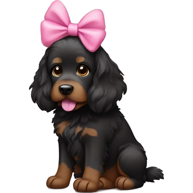 Bernie's mountain doodle black and brown dog with pink bow emoji