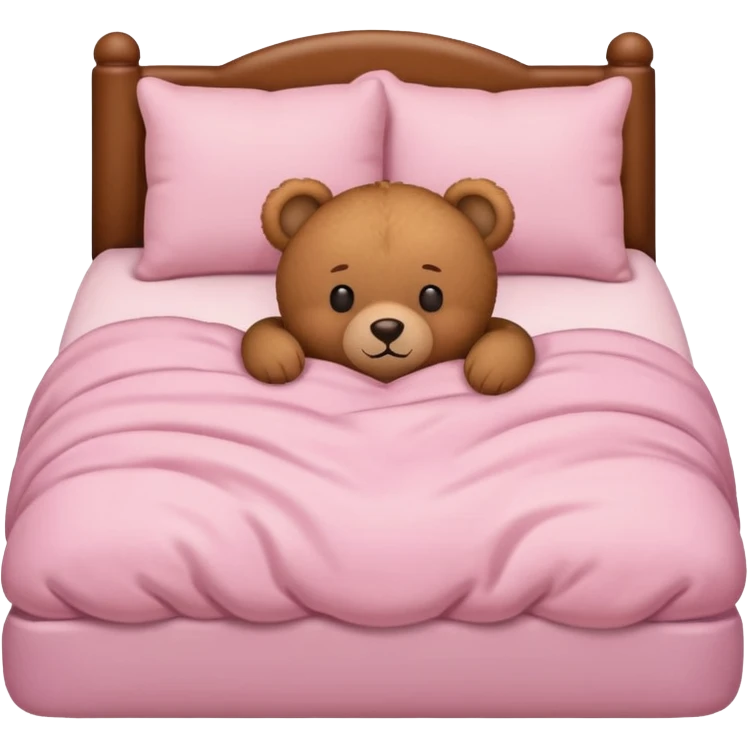 Brown Teddy bear sleeping in light pink bed emoji
