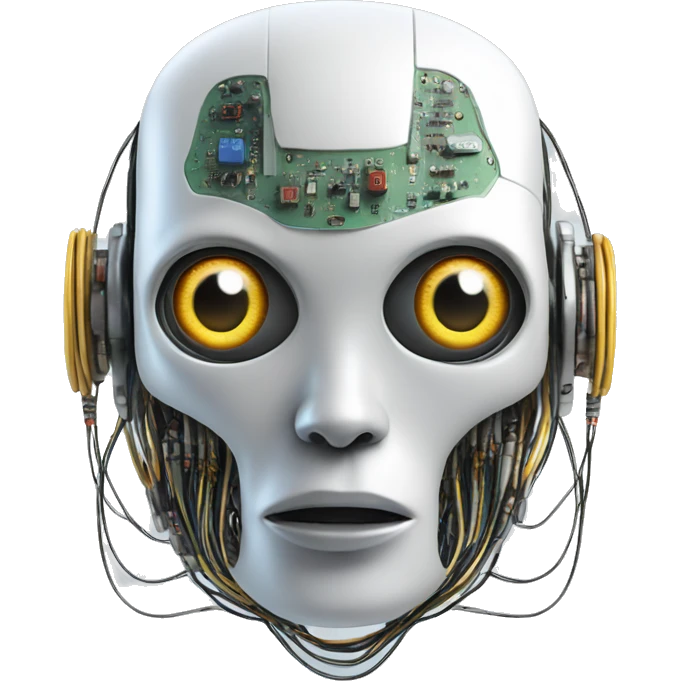 Alien robot head with wires and circuits emoji