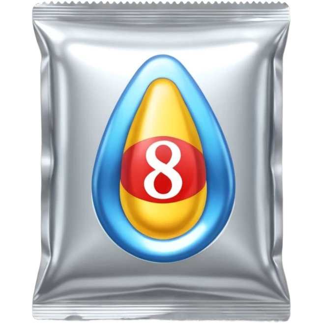 condom with a chrome-metallic pack and 8eight written in the middle emoji