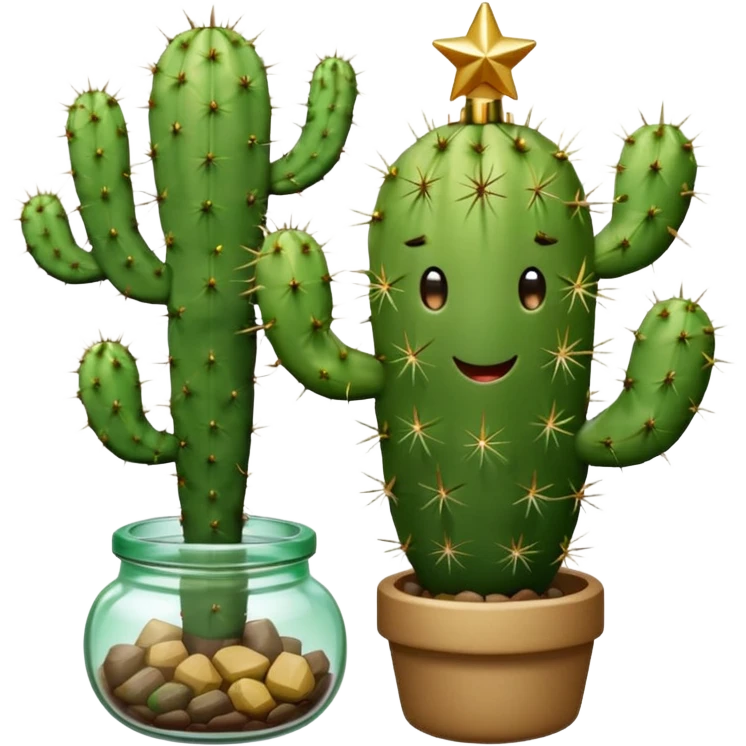 Cactus holding an overturned jar Christmas tree emoji