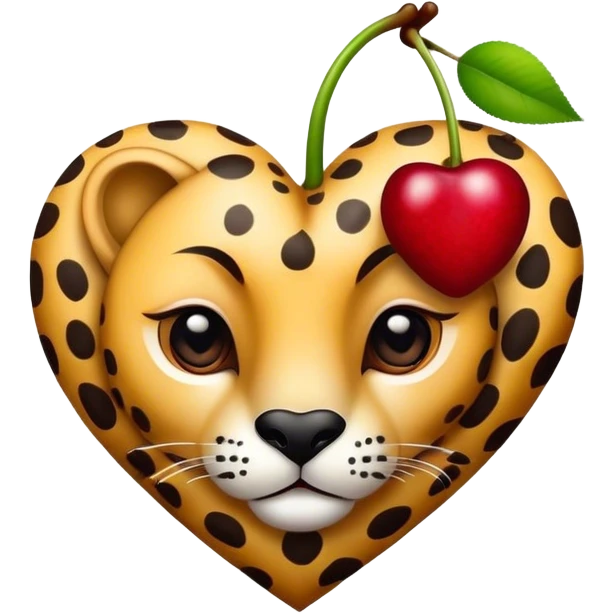 a cheetah print heart with a cherry in the middle emoji
