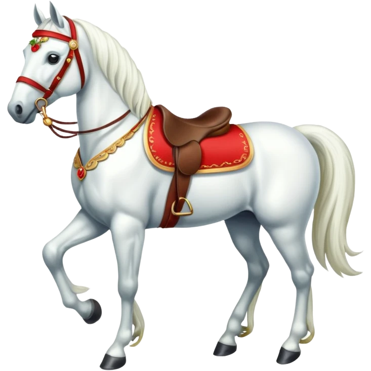 Christmas white horse with a full-length red saddle emoji
