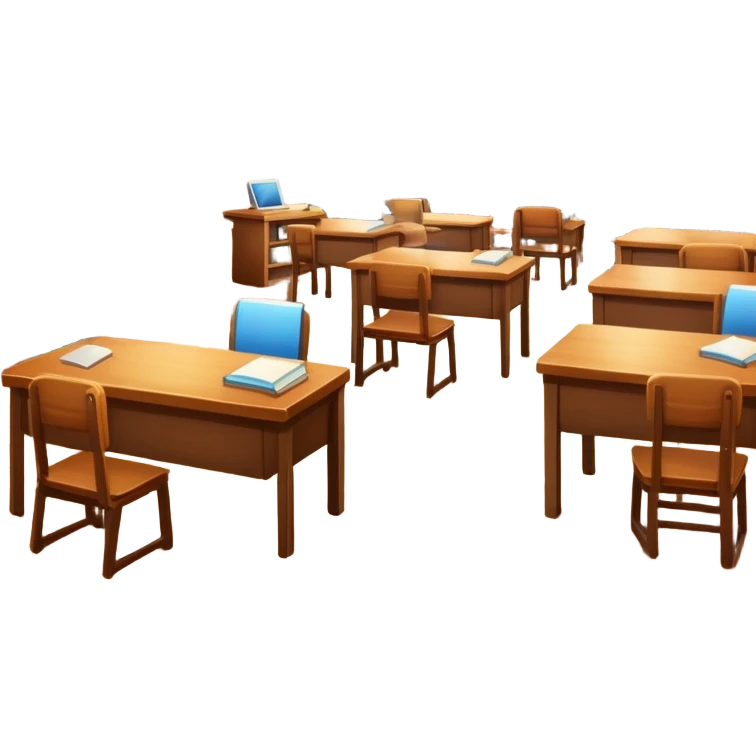 cozy classroom with warm lighting, wooden desks, and books emoji