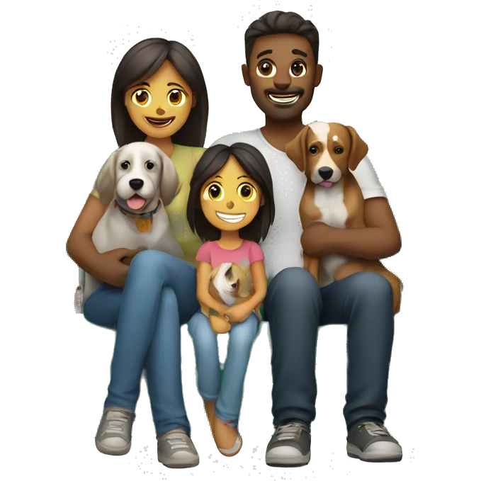 happy family sitting on couch with a dog emoji