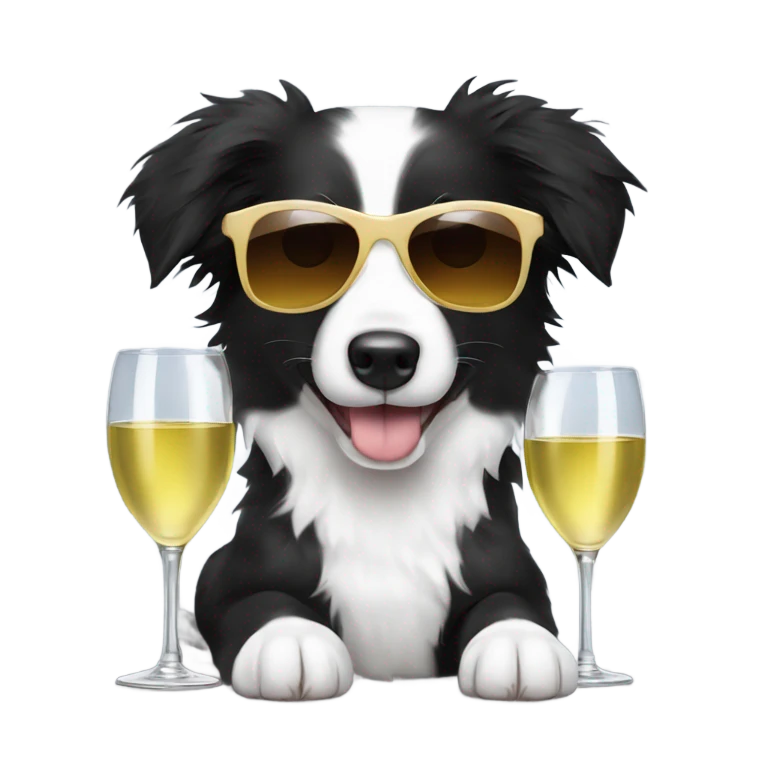 Border collie puppy with sunglasses and glass of white wine emoji