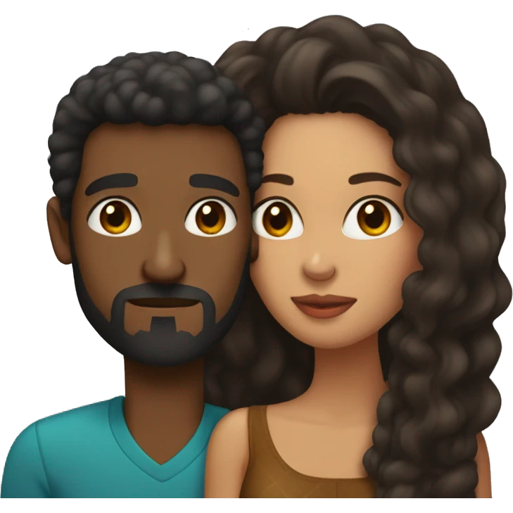 BLACK Man with dark hair WITH beard kissing HISPANIC woman with long brown hair emoji