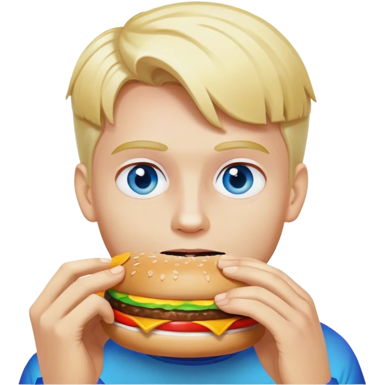 Blonde man with white skin and blue eyes eating a McDonald's hamburger, rainbow LGBT colors emoji