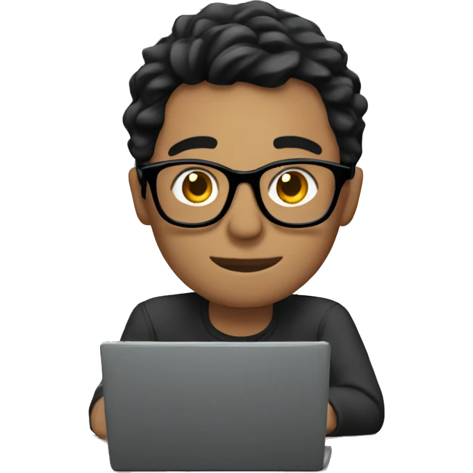  guy with short black hair and glasses, editing videos on a computer emoji