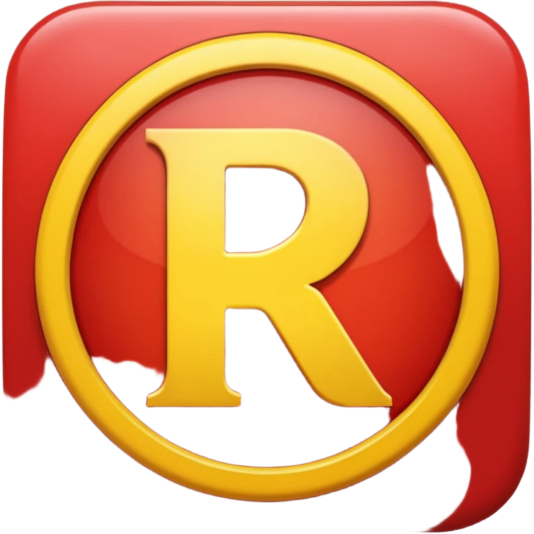 Círculo vermelho com a letra R estilizada em amarelo dentro emoji
