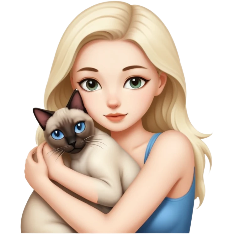 A beautiful and sexy white girl hugs a Siamese cat tightly emoji