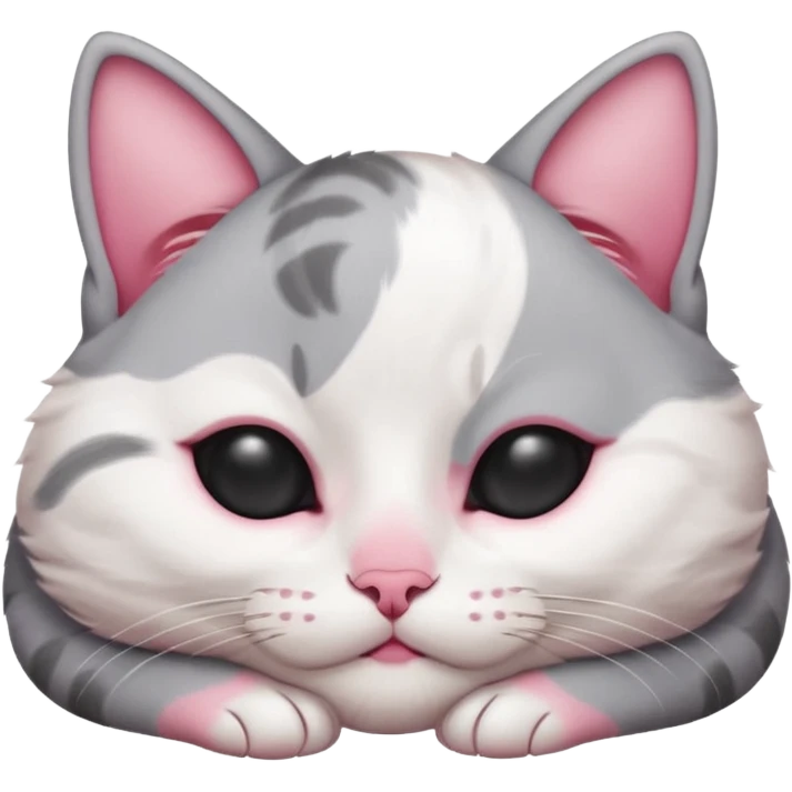 grey and white small cat with eyes closed lying down upside down tightly covering its own face emoji