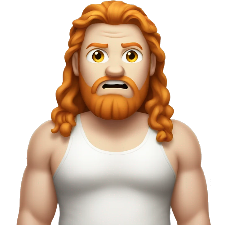 obese ginger teenager with long hair and white tank top angry  emoji