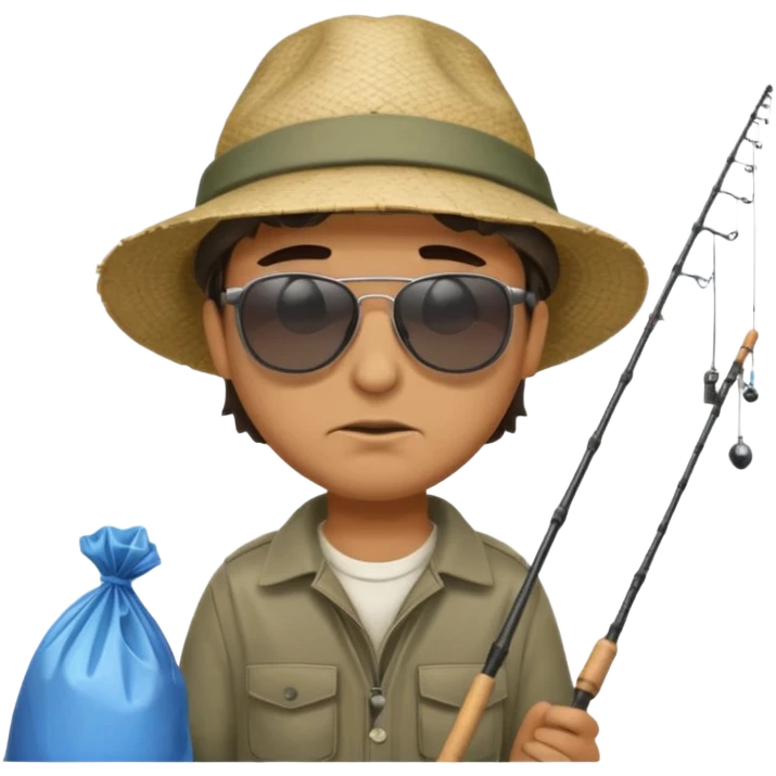man fishing, caught trash bag emoji