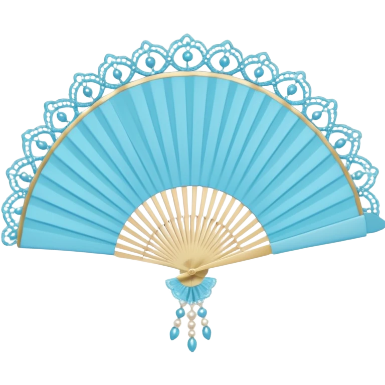 rococo pastel blue fan with lace and pearls emoji