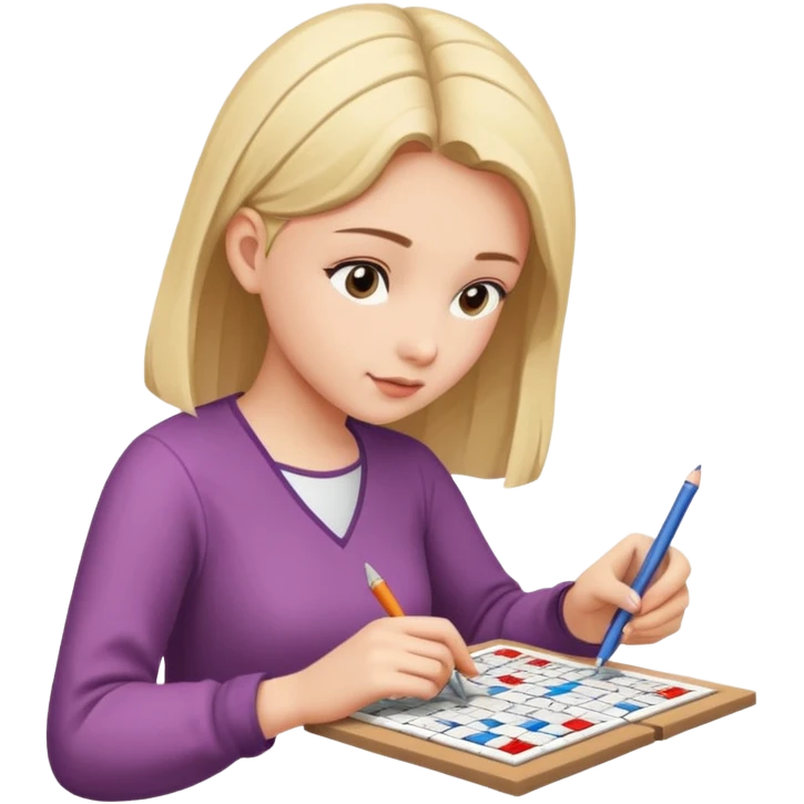 Girl Sudoku Problem-Solving on the new paper, side view. emoji