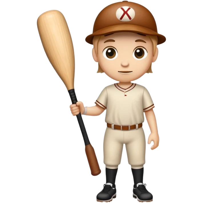 a wooden log trunk with thin legs, a cute face, holding a baseball bat emoji