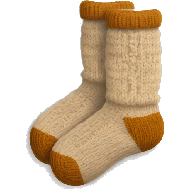 Two beige knitted cozy socks emoji
