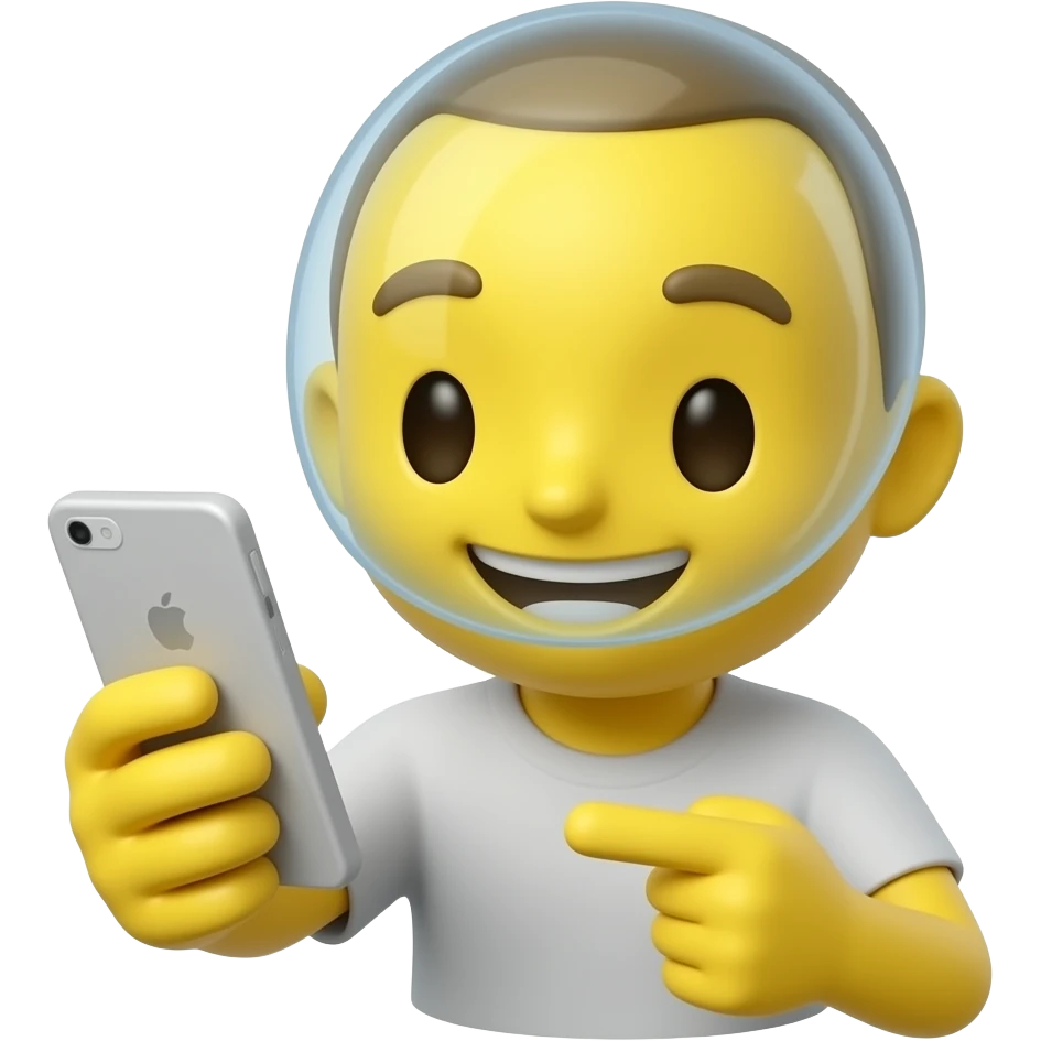 create me a yellow emoji, looking at his smartphone pointing down emoji