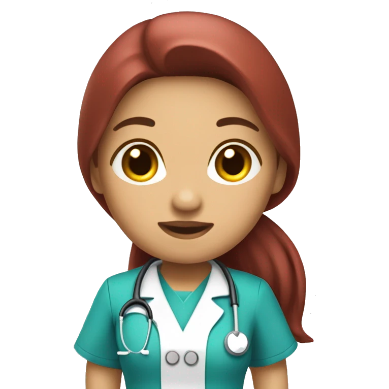 Mid 30 long hair Filipina Nurse with red scrubs emoji