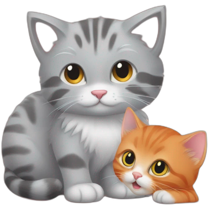 'striped grey cat' playing with 'little floofy red kitten' emoji
