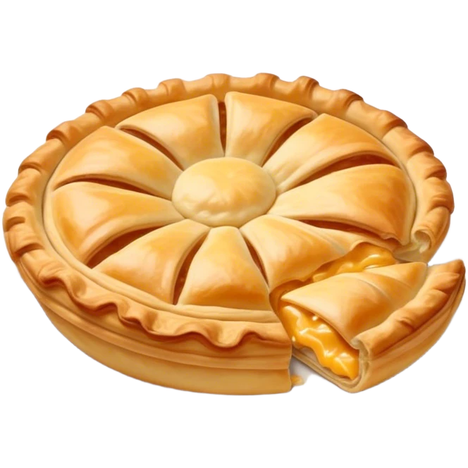 Cinematic Realistic Burek sa Sirom Dish Emoji, showcasing a flaky pastry filled with cheese rendered with crisp textures and appetizing, warm lighting. emoji