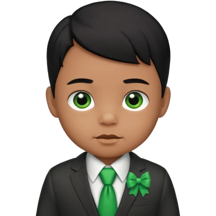 baby boy black hair in suit, with green bow emoji