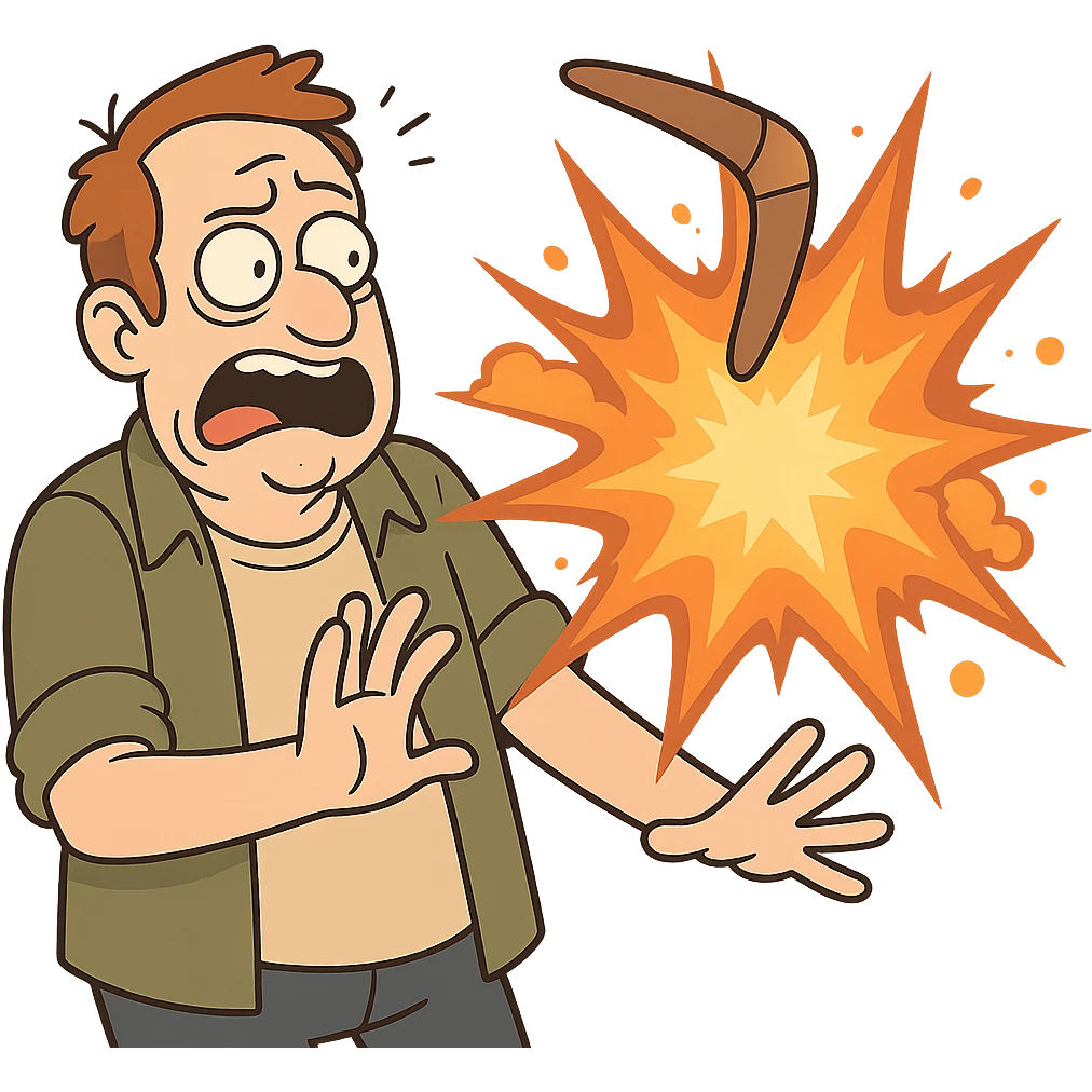 dynamic cartoon-style explosion with a boomerang flying through the blast, representing the concept of 'kaboomerang' emoji
