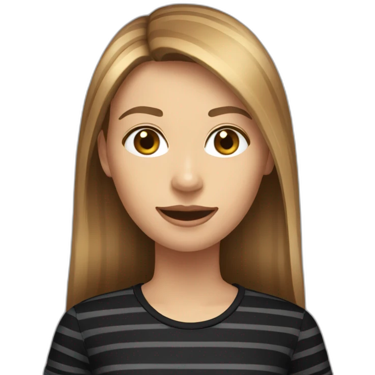 long light brown hair woman wearing black stripy t-shirt emoji